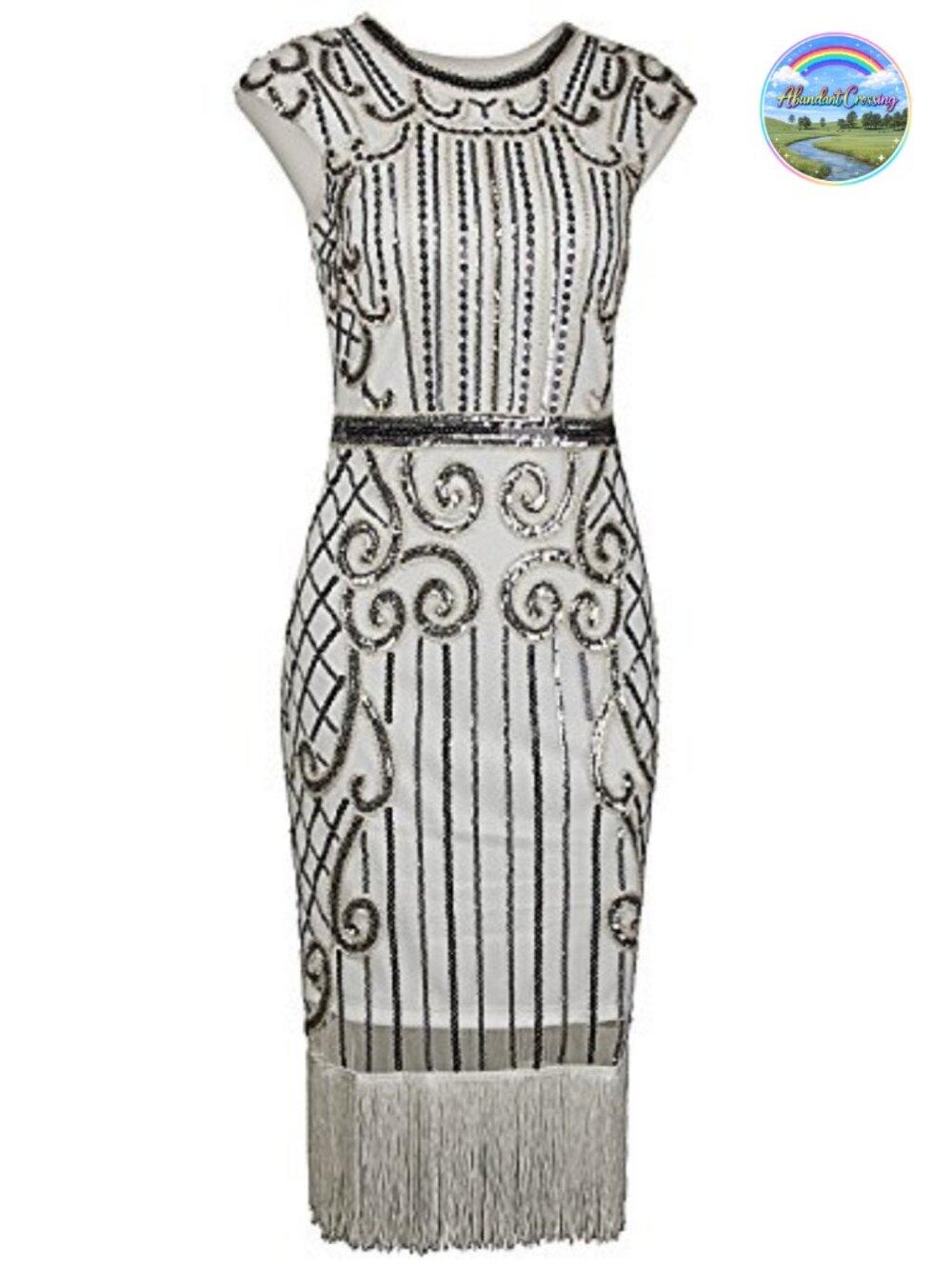 1920s Vintage Sequin Fringe Flapper Gatsby Dress Cap Sleeve Backless